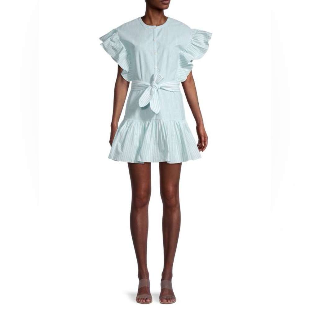 Saylor Fallon Striped Flutter Sleeve Mini Dress Turquoise Size S